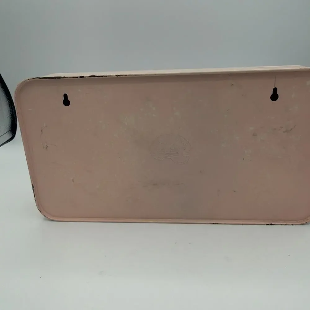 Vintage Ransburg Pink Cottage Tole Painted Metal Tissue Kleenex Box Holder MCM
